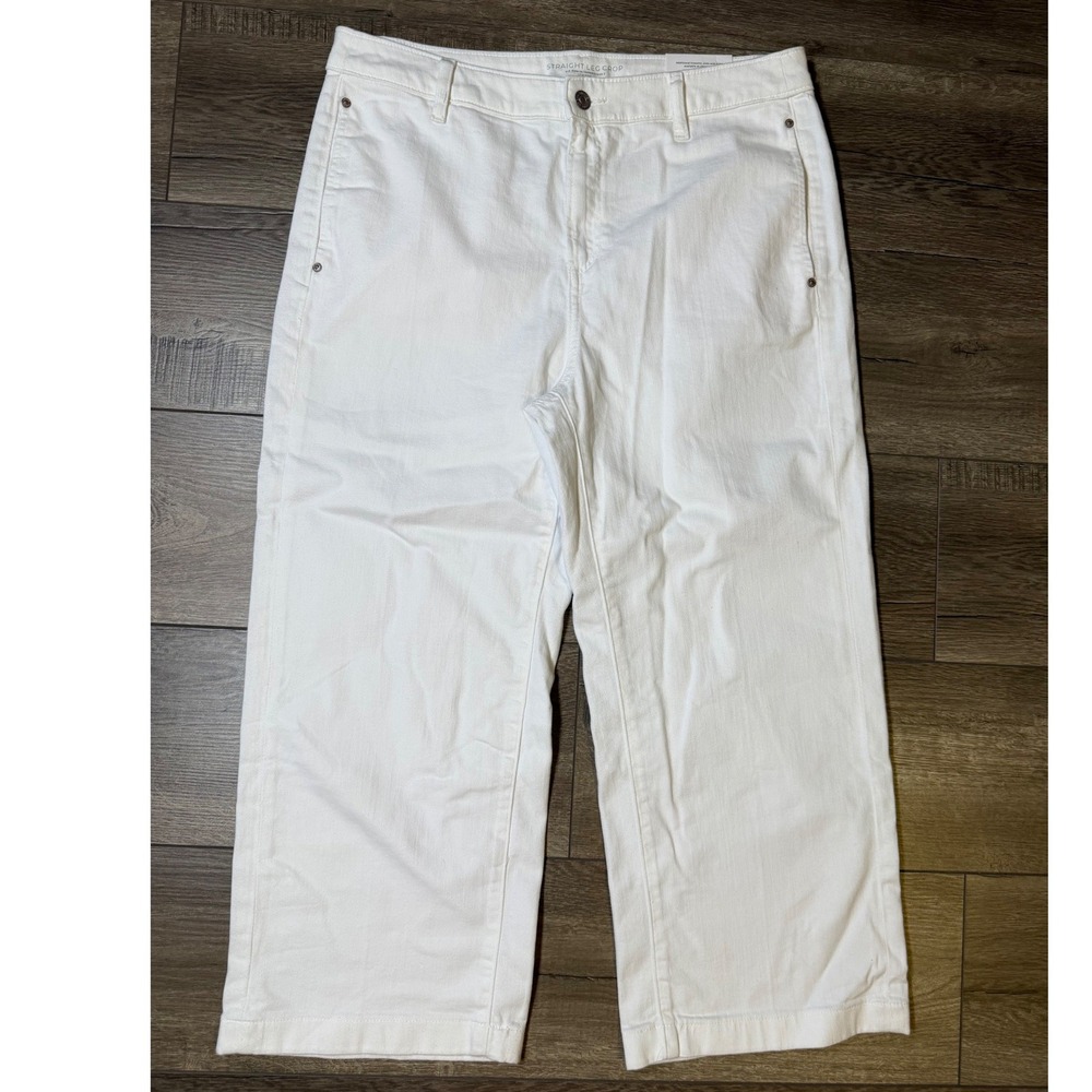 Chico's Size 2 US 12 White Straight Leg Crop Denim Jeans NWT